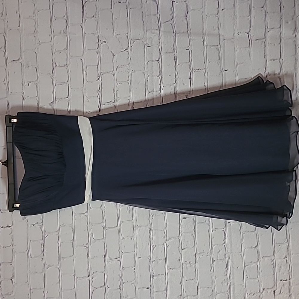 Navy Blue Cream Sash Size 9/10 Midi Dress Strapless Mari Lee Formal Party Dance